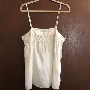 Boho Fringe White Silk Cami NYC tank size large
